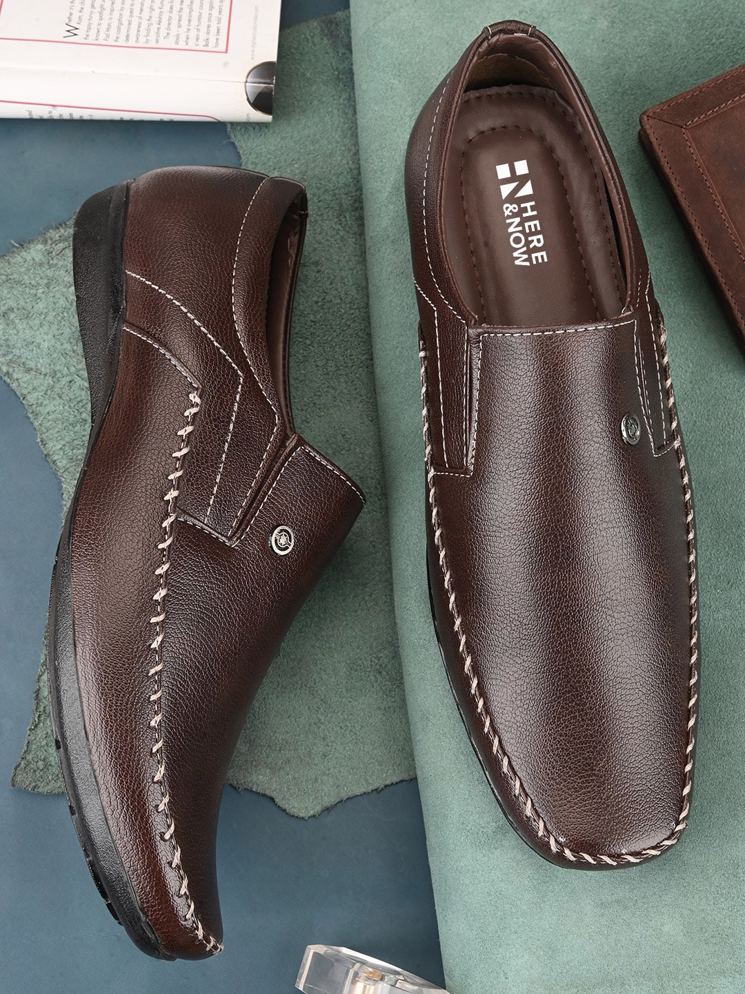 

HERE&NOW Men Formal Slip-On Shoes, Brown