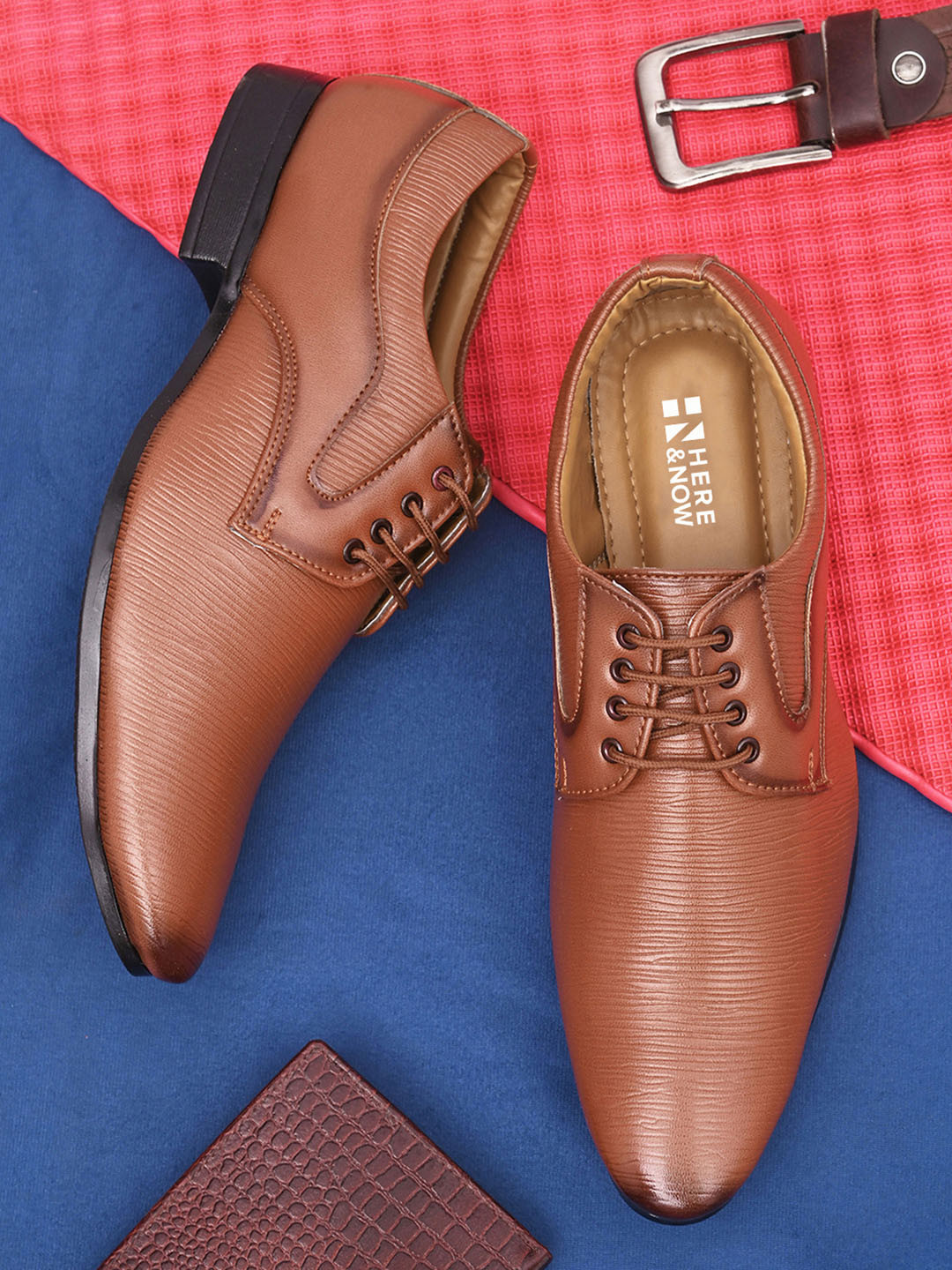 HERE&NOW Men Tan Textured Formal Derbys