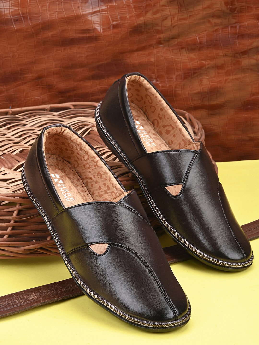 

HERE&NOW Brown Slip-On Loafers Casual Shoes