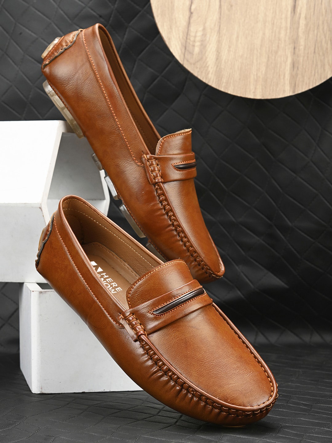 

HERE&NOW Men Tan Textured Lightweight Loafers