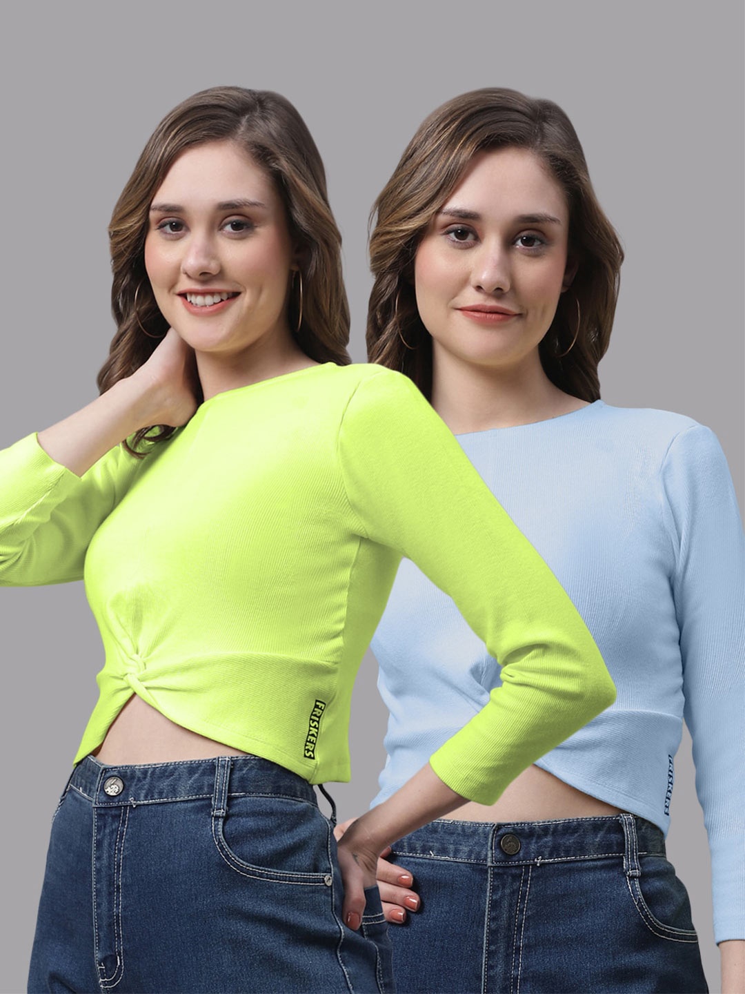 

FBAR Pack Of 2 Cotton Crop Fitted Top, Green