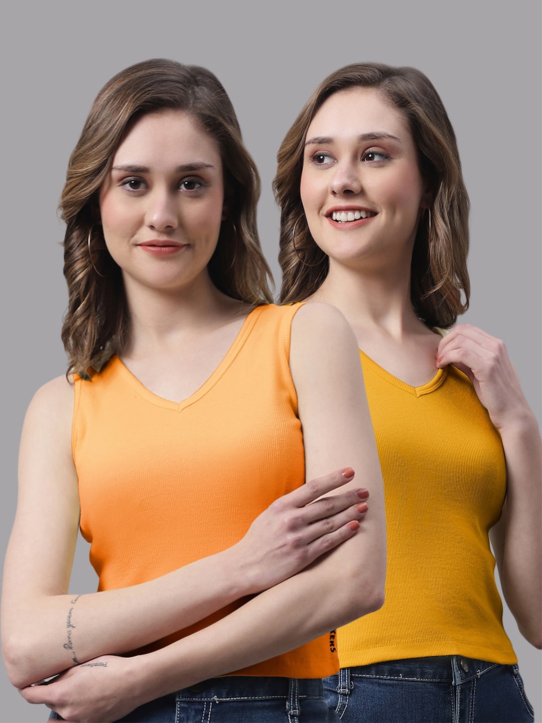 

FBAR Pack Of 2 V-Neck Cotton Tank Tops, Orange