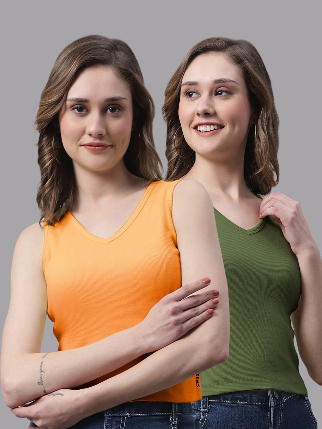 

FBAR Pack Of 2 Bio Wash Skin Friendly Cotton Tank Top, Orange