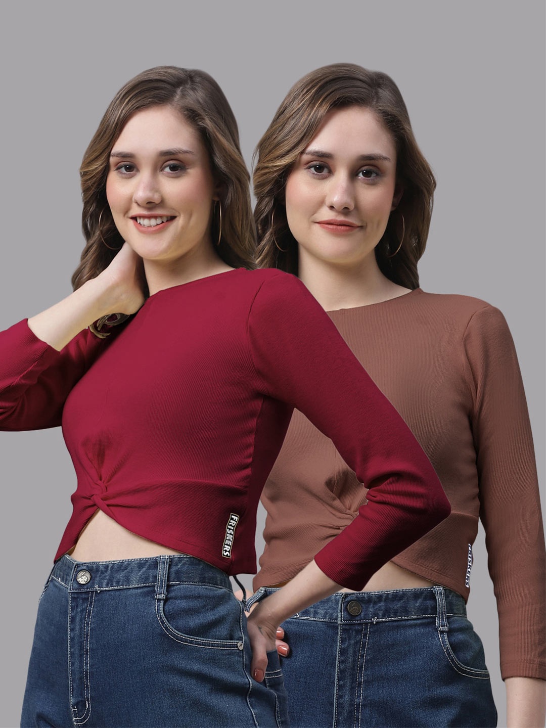 

FBAR Pack Of 2 Cotton Crop Top, Maroon