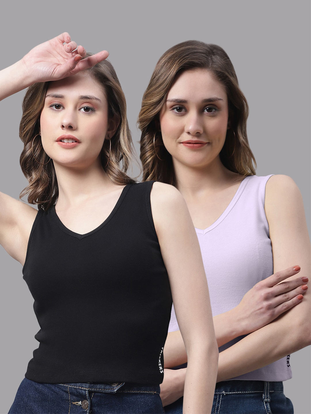 

FBAR Pack Of 2 Sleeveess Bio Wash Cotton Fitted Top, Black