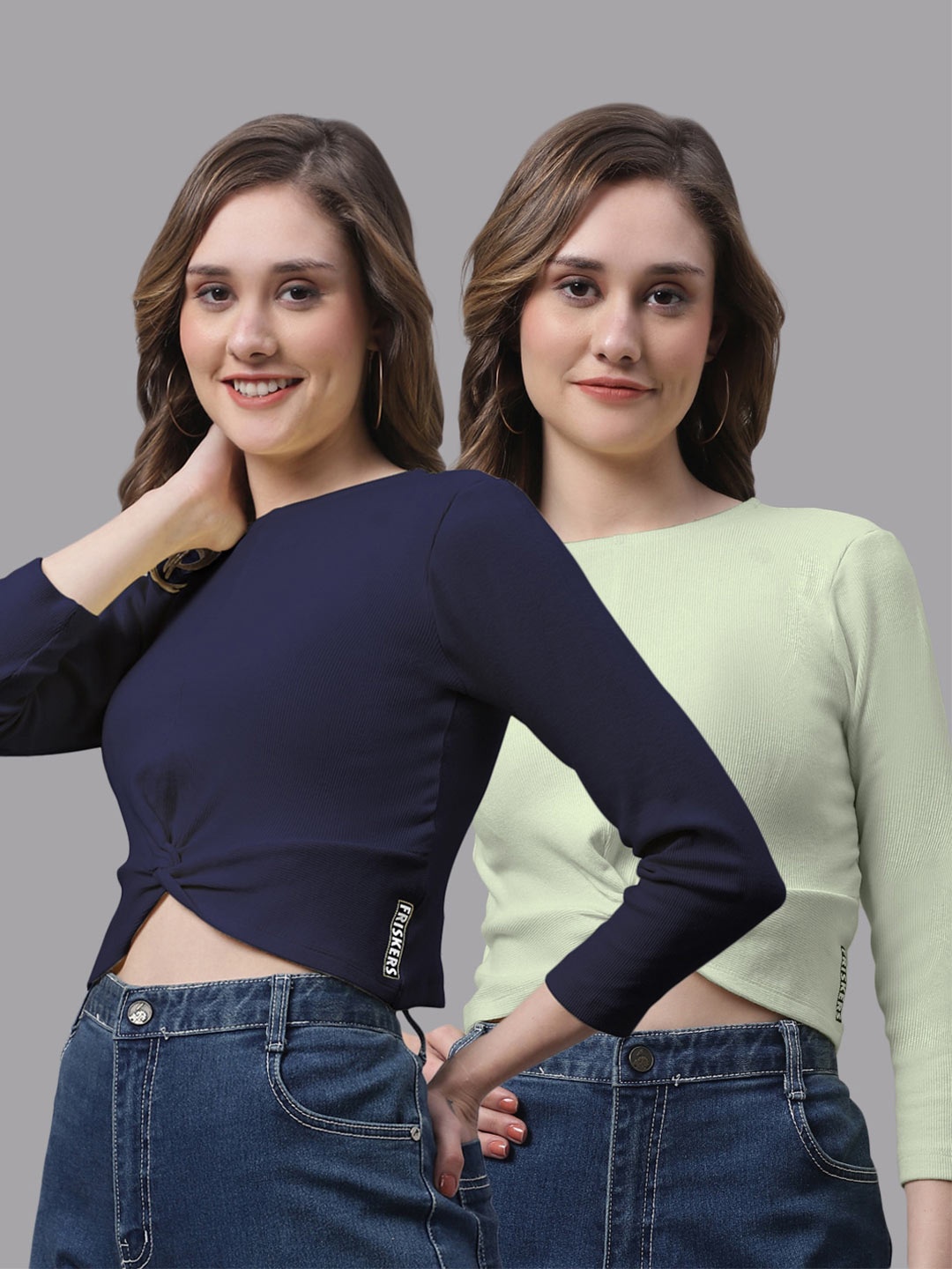 

FBAR Pack Of 2 Cotton Crop Fitted Top, Navy blue