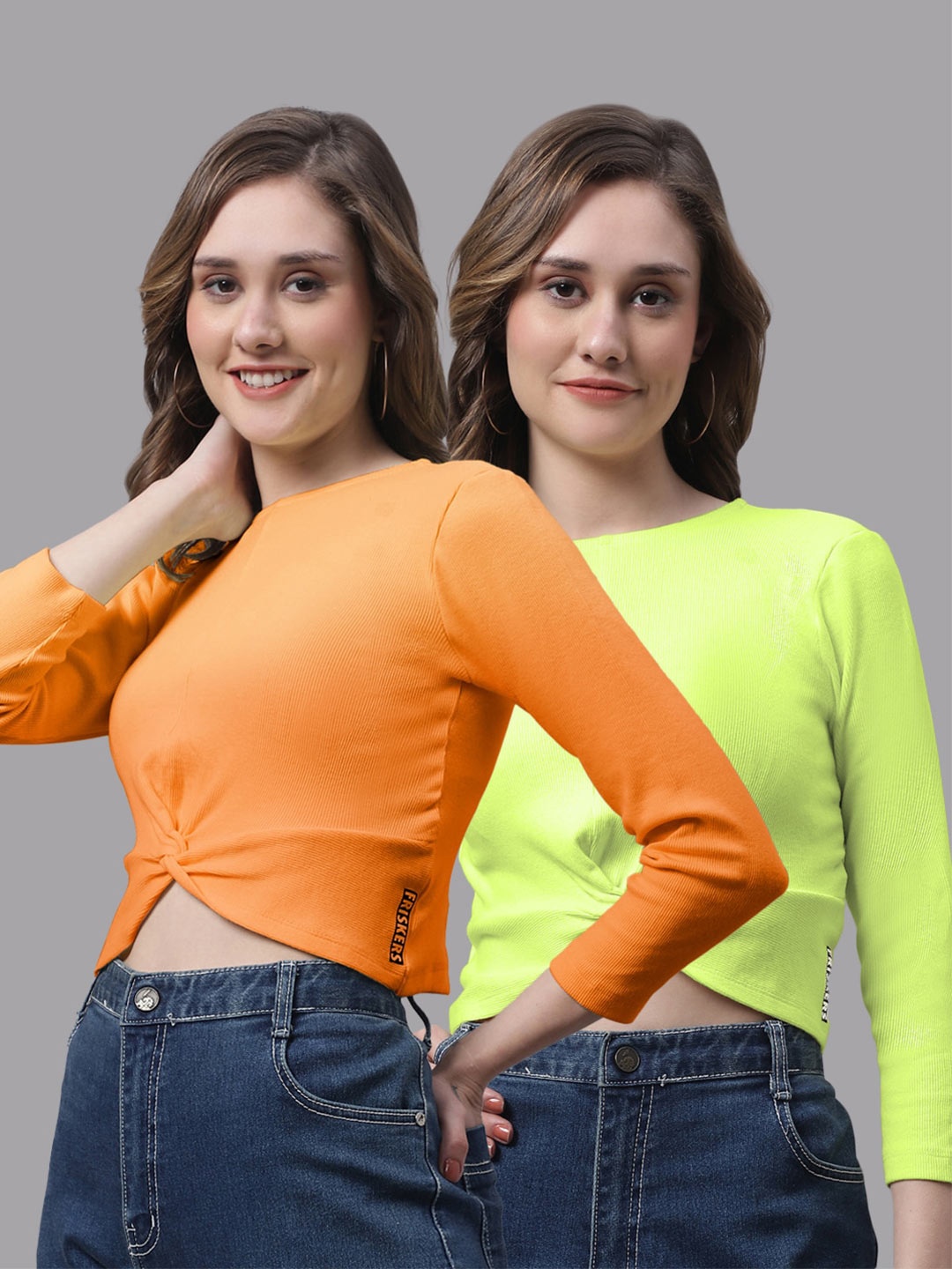 

FBAR Pack Of 2 Cotton Crop Top, Orange