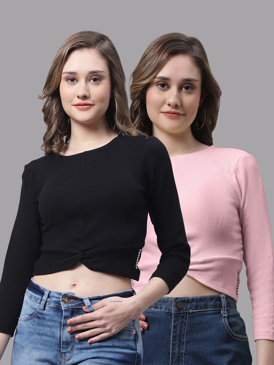 

FBAR Pack Of 2 Cotton Twisted Crop Tops, Black