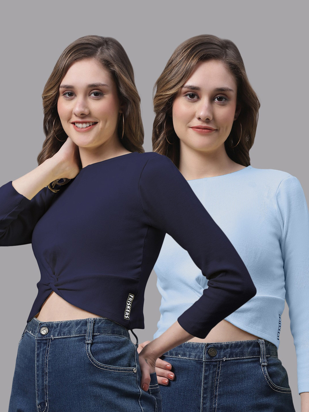 

FBAR Pack Of 2 Cotton Fitted Crop Top, Navy blue