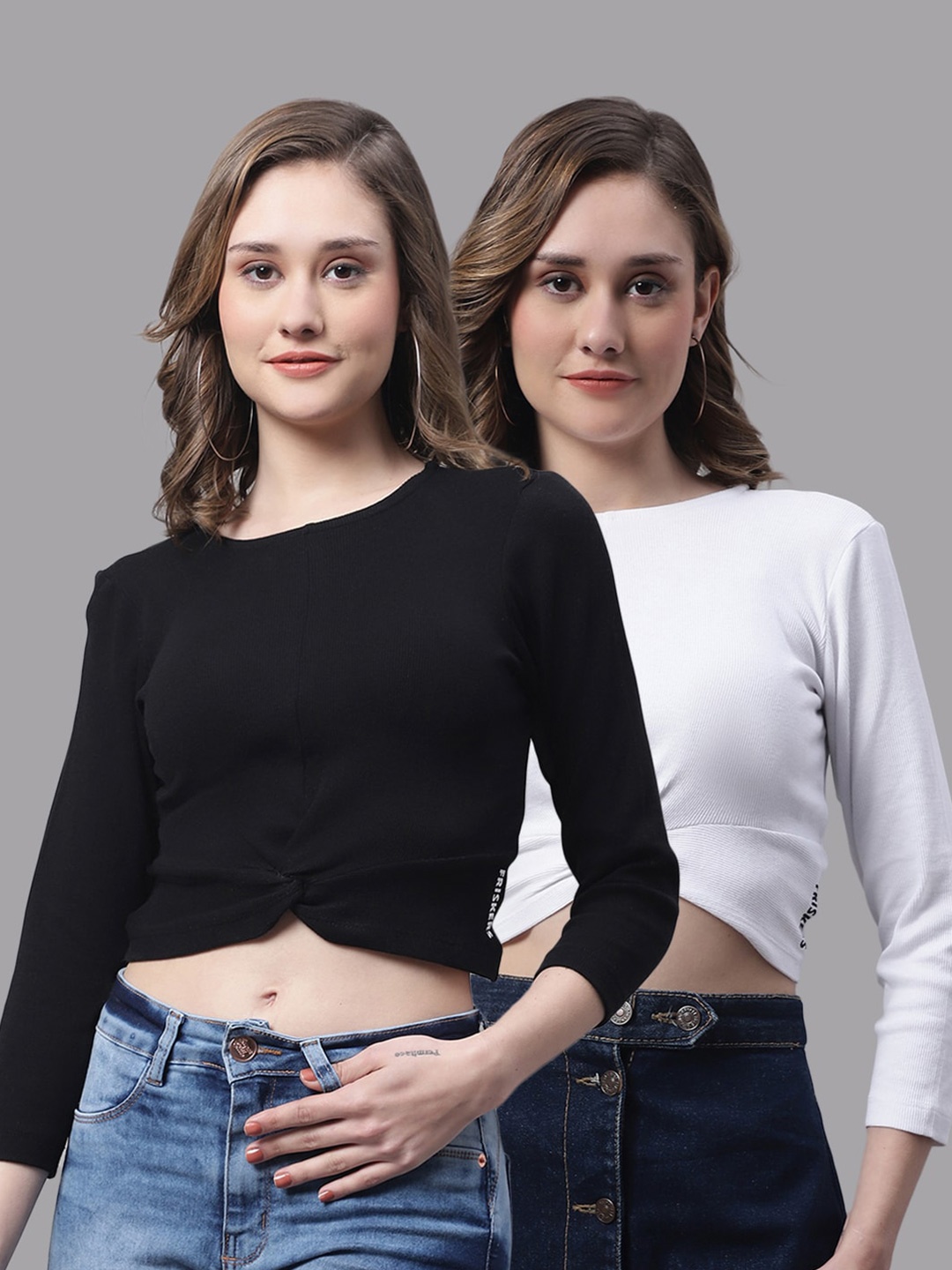 

FBAR Pack Of 2 Twisted Cotton Crop Top, Black