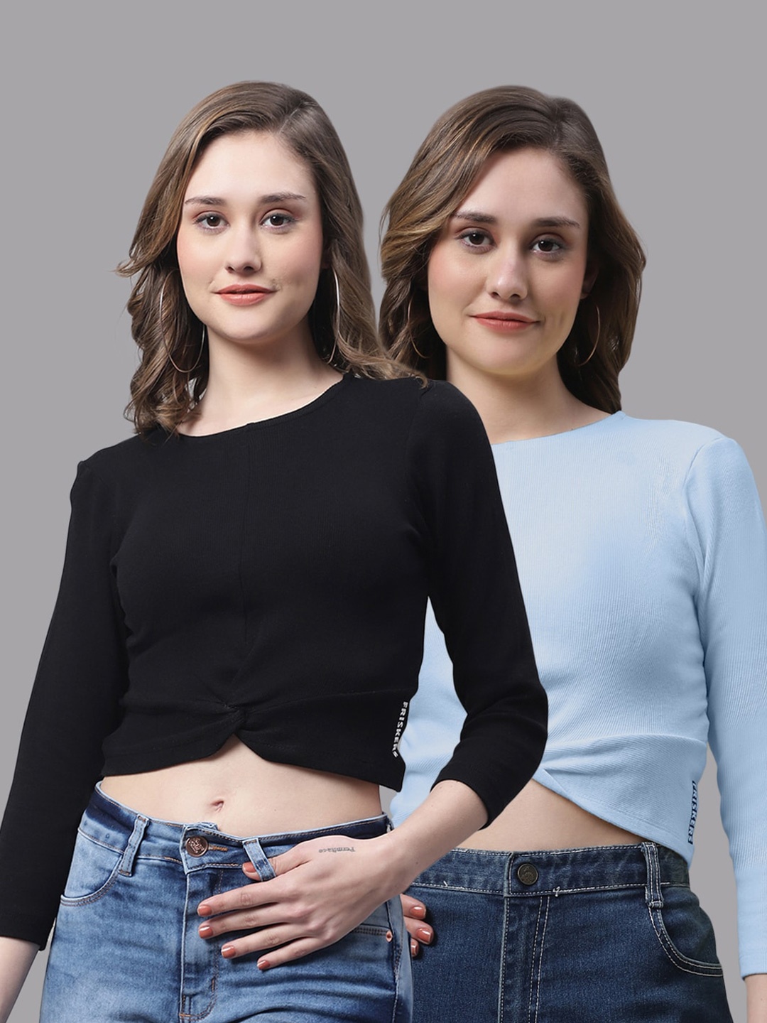 

FBAR Pack of 2 Ribbed Twisted Cotton Crop Tops, Black