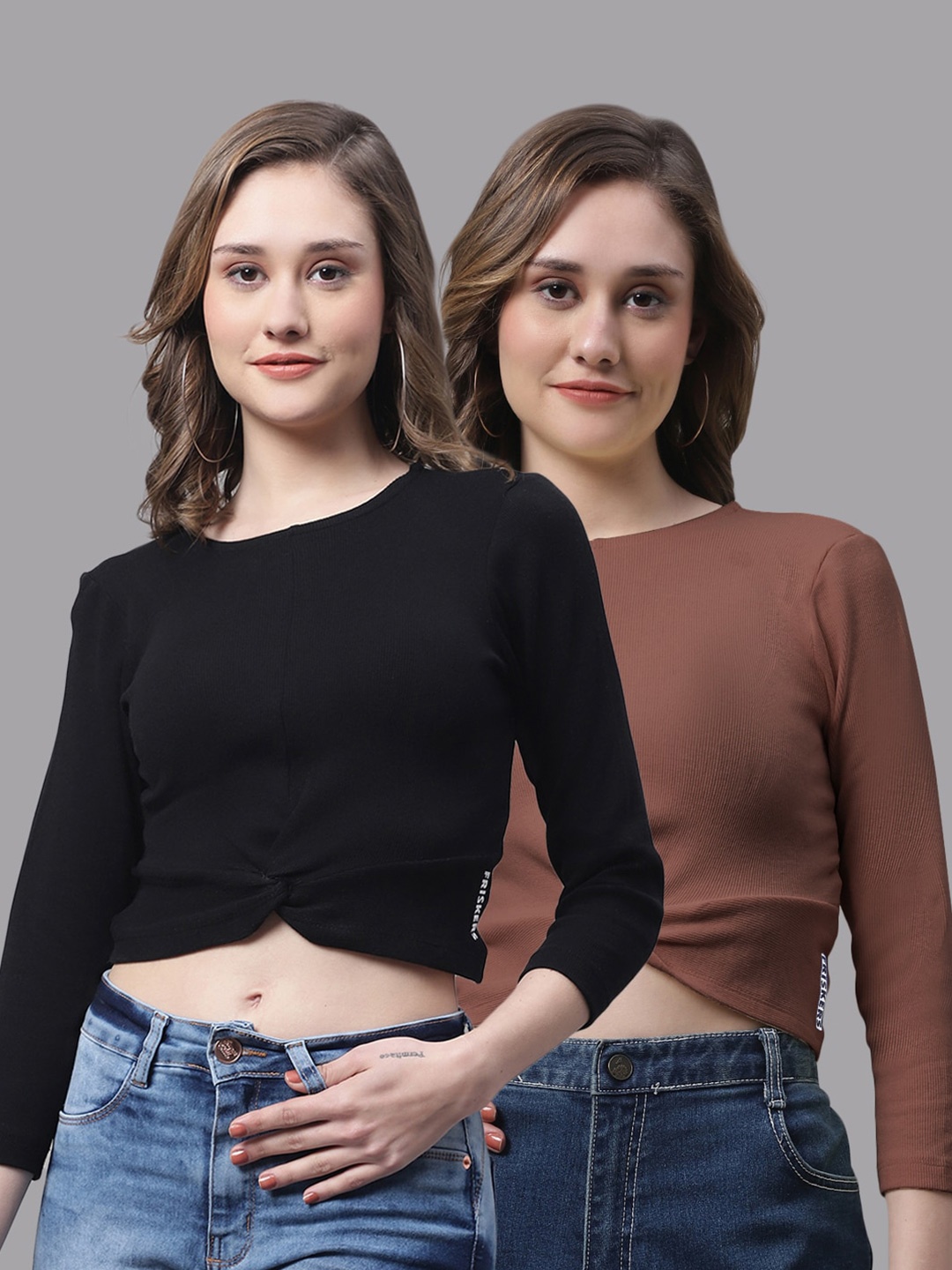 

FBAR Pack Of 2 Cotton Fitted Crop Top, Black