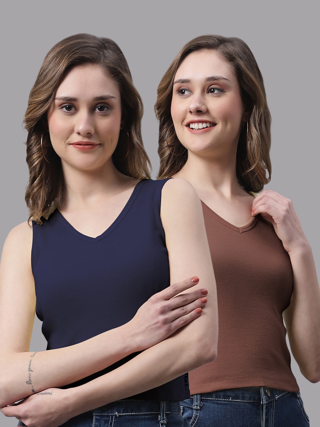 

FBAR Pack of 2 Ribbed Cotton Crop Tops, Navy blue