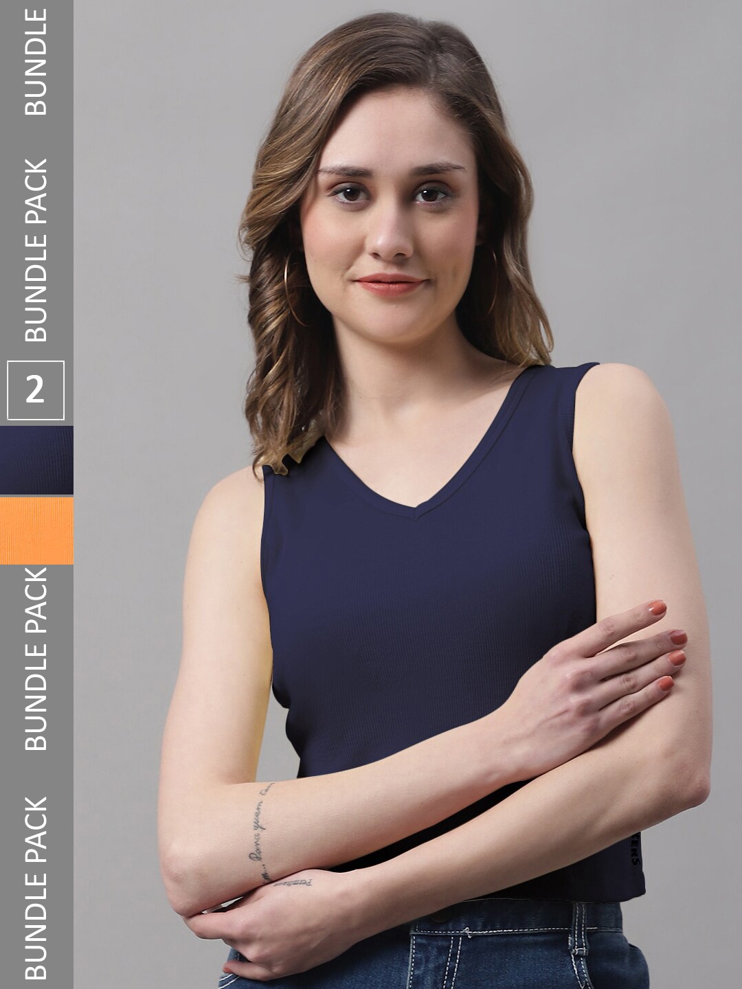 

FBAR Pack Of 2 V-Neck Cotton Crop Tops, Orange