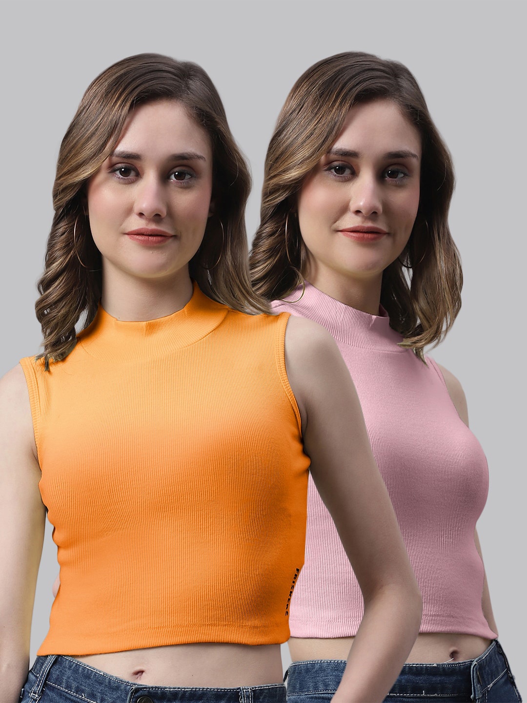 

FBAR Pack Of 2 Fitted Cotton Crop Top, Orange