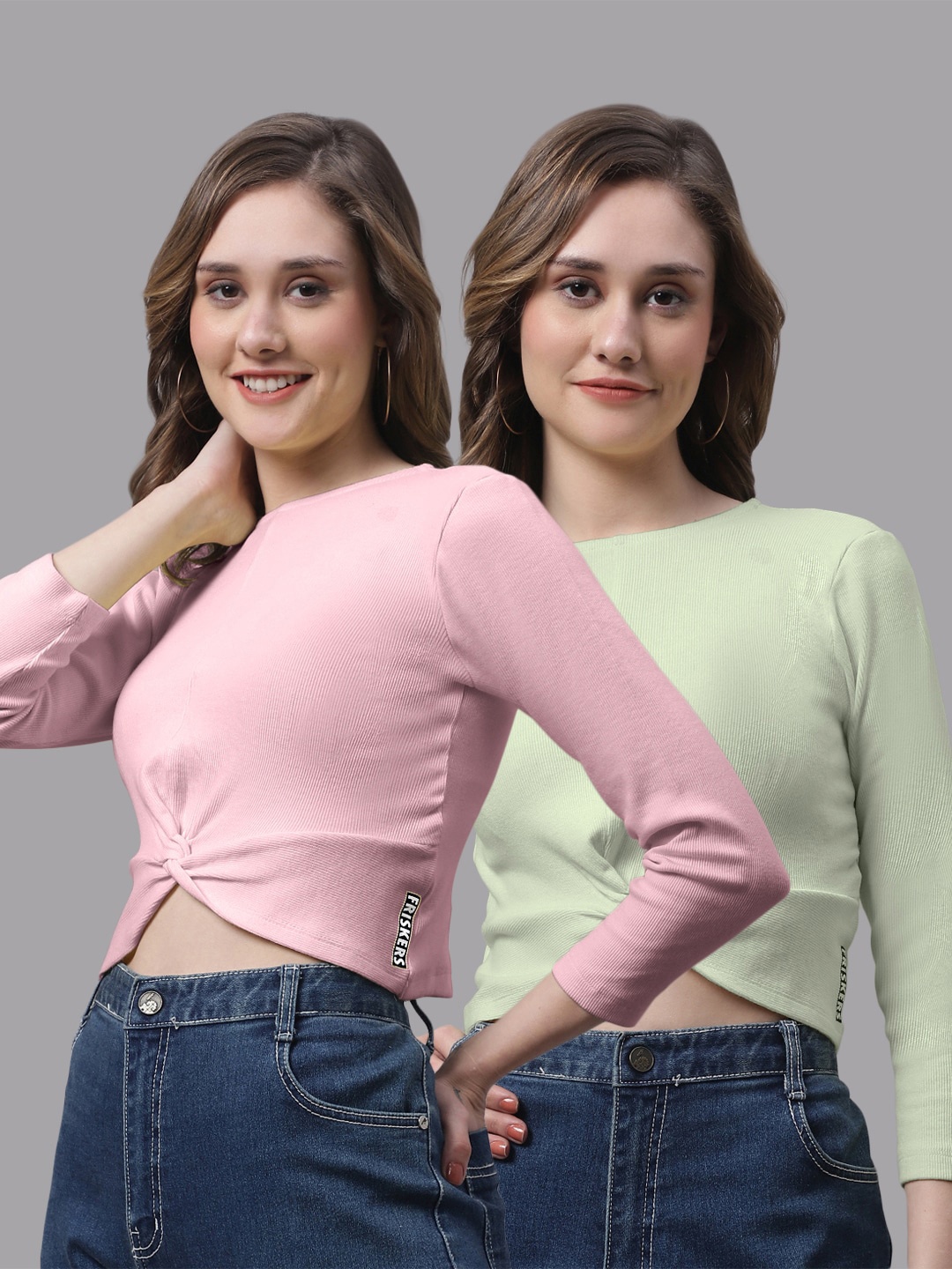 

FBAR Pack Of 2 Twisted Cotton Crop Tops, Pink