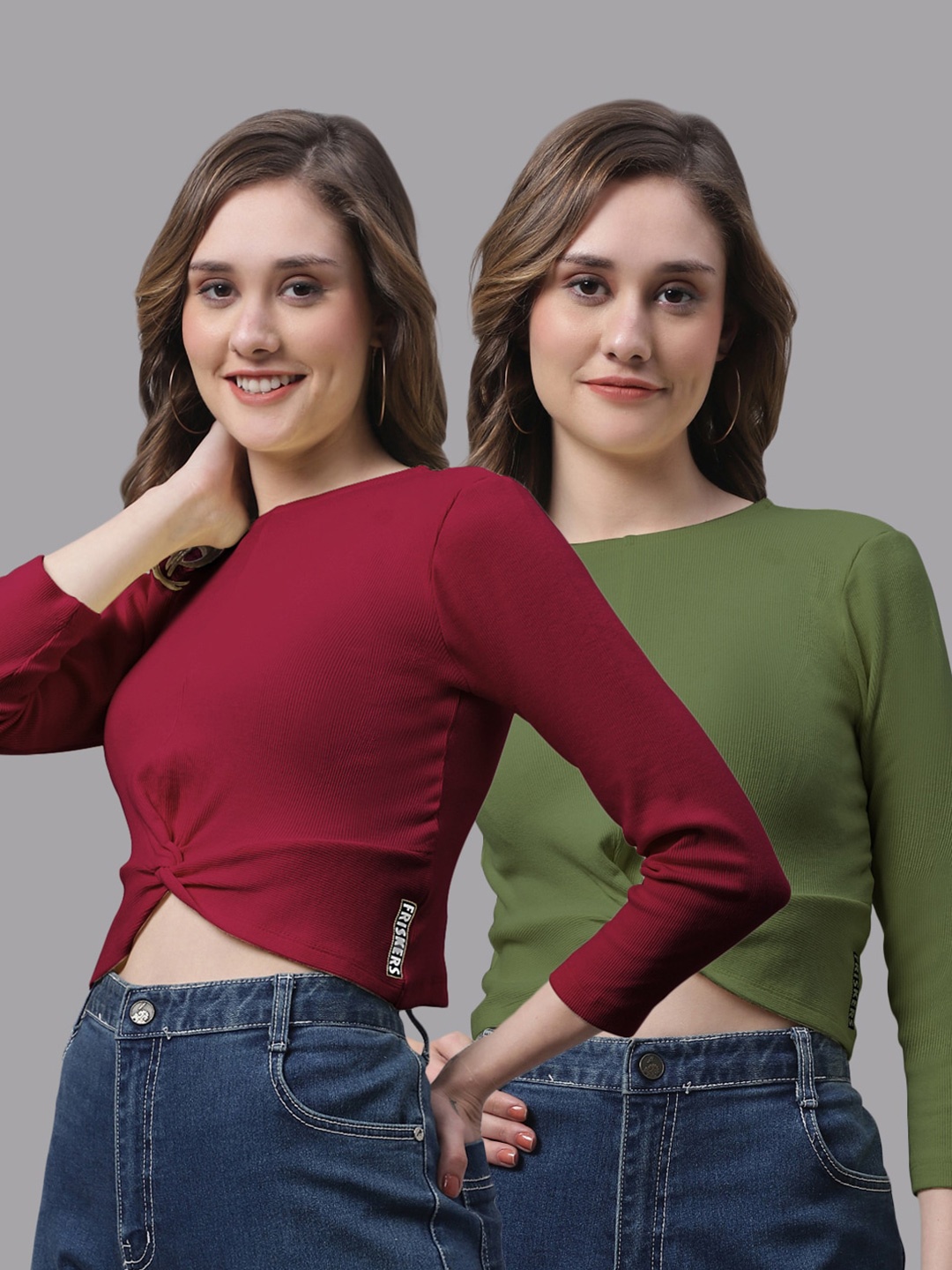 

FBAR Pack of 2 Ribbed Twisted Cotton Crop Tops, Maroon