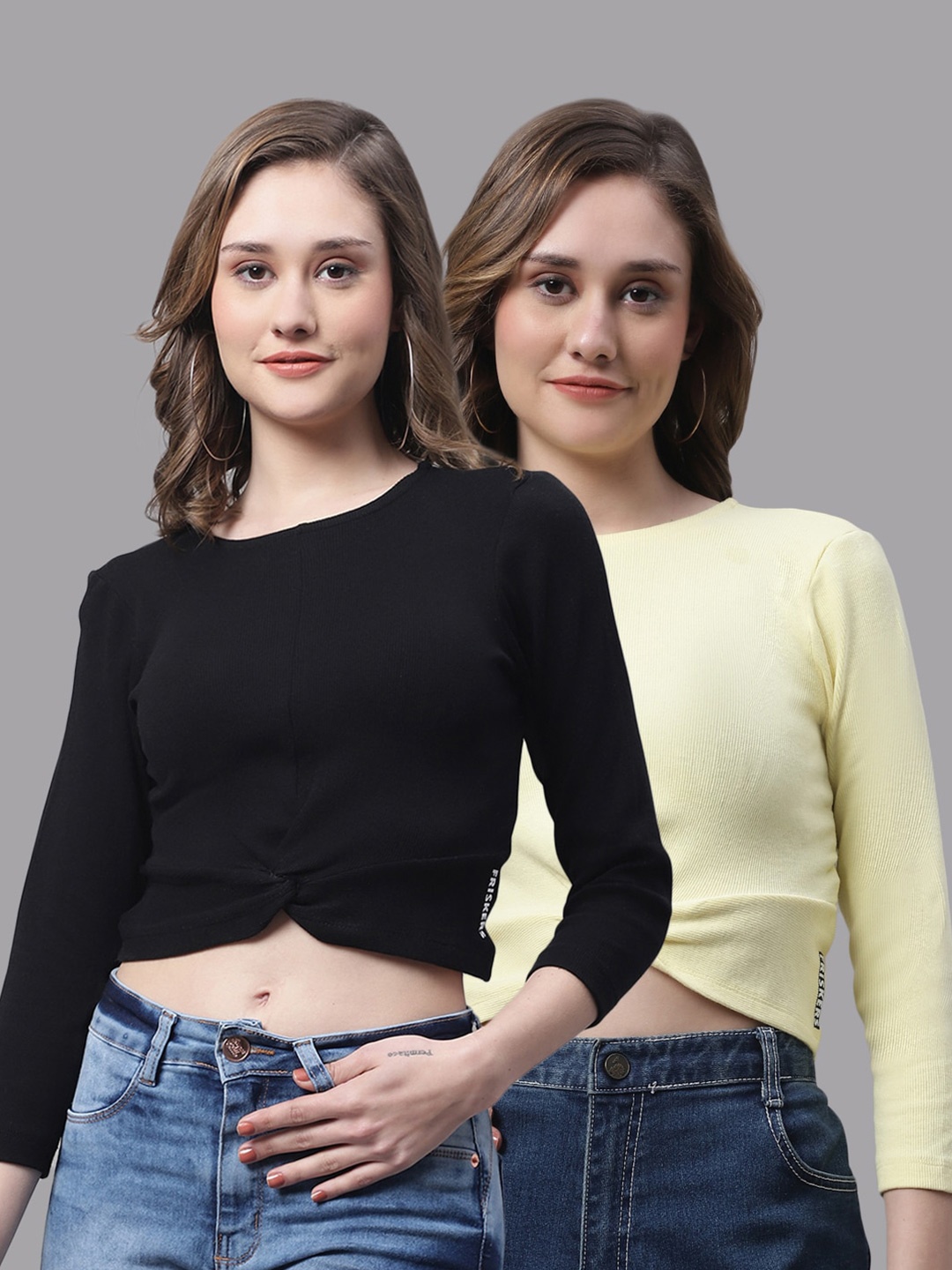 

FBAR Pack Of 2 Twisted Cotton Crop Top, Black