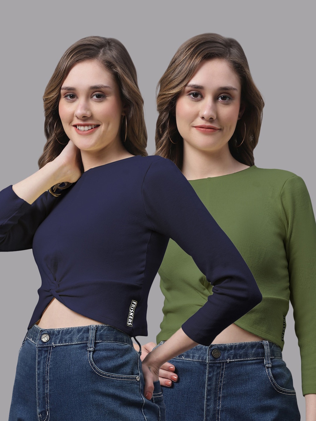 

FBAR Pack Of 2 Cotton Fitted Crop Top, Navy blue