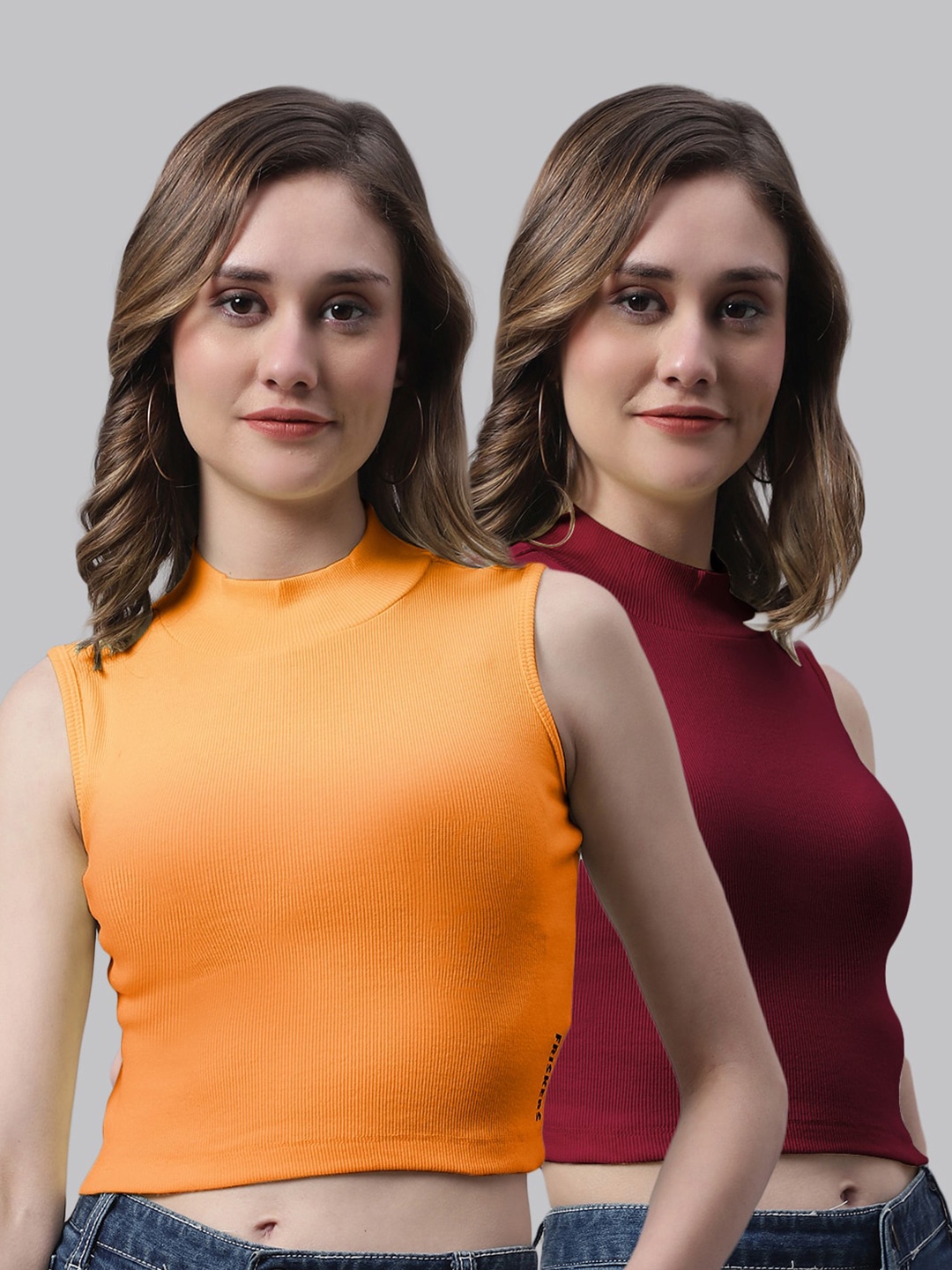 

FBAR Pack Of 2 Fitted Cotton Crop Top, Orange