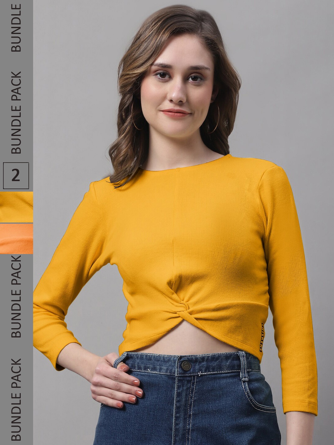 

FBAR Pack Of 2 Twisted Cotton Crop Top, Mustard