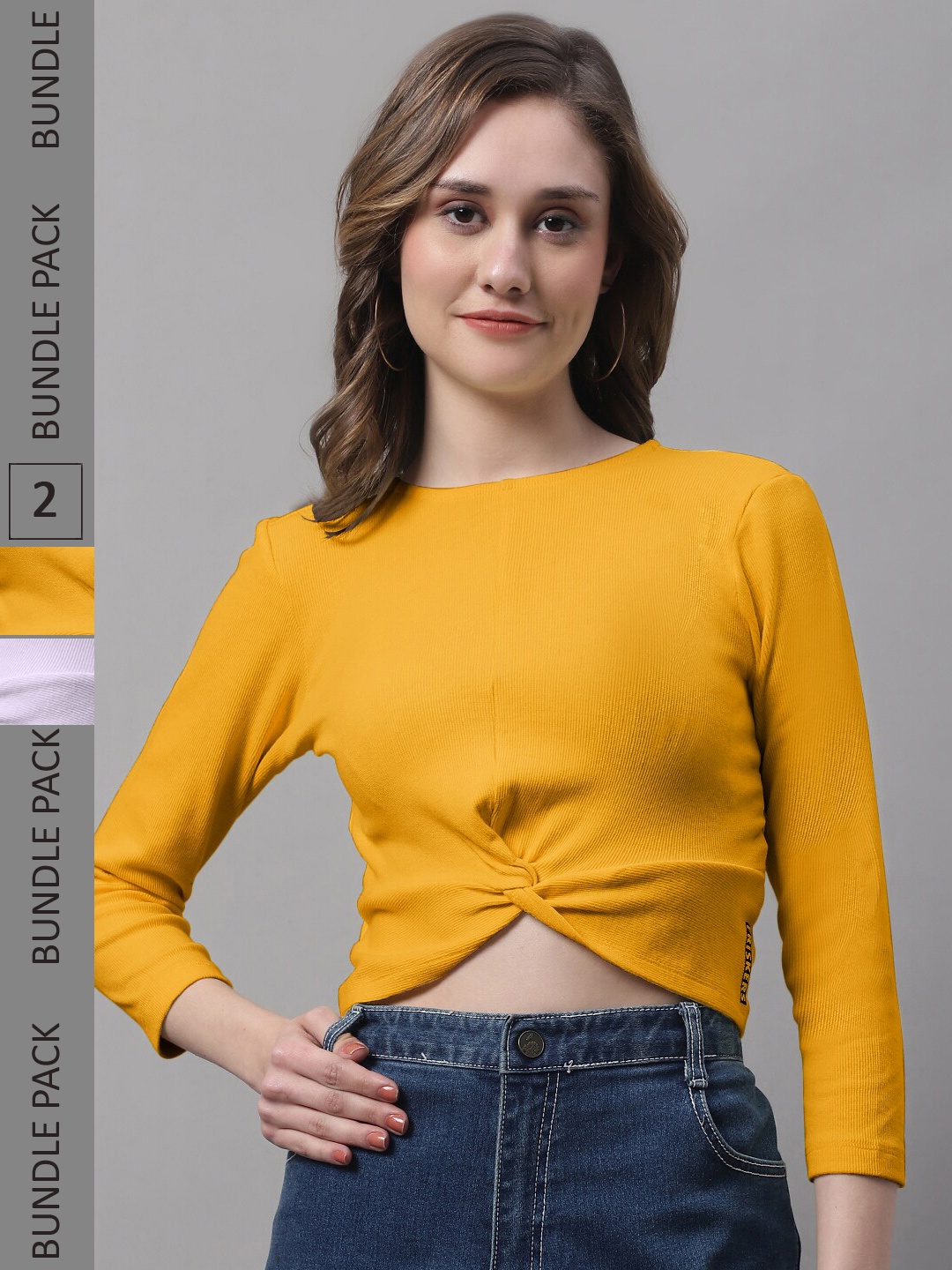 

FBAR Pack Of 2 Twisted Cotton Crop Top, Mustard