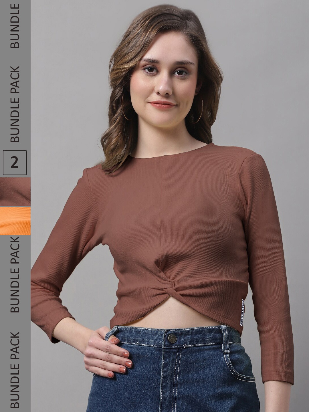 

FBAR Pack Of 2 Twisted Cotton Crop Top, Brown