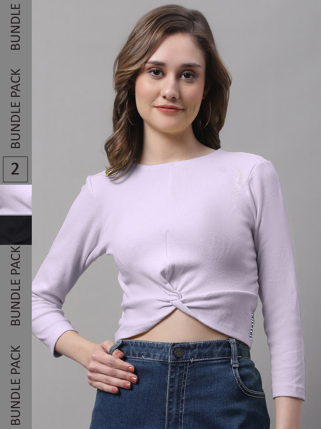

FBAR Pack Of 2 Twisted Cotton Crop Top, Lavender