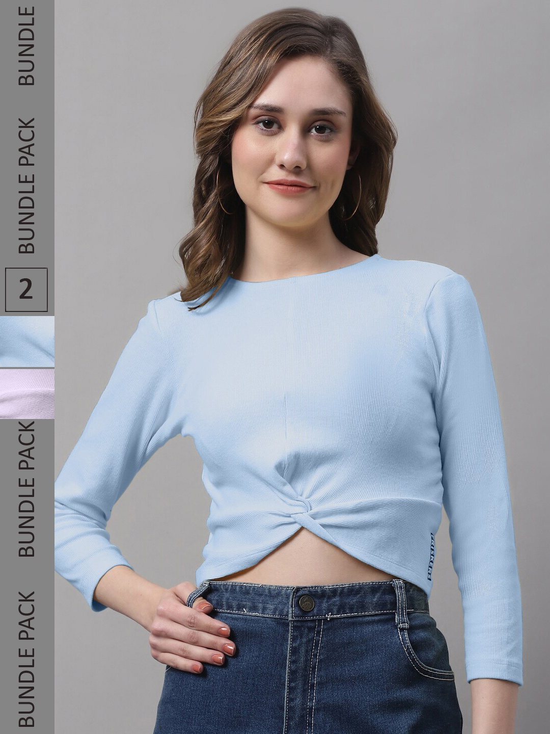 

FBAR Pack Of 2 Round Neck Skin Friendly Bio-Wash Pure Cotton Fitted Crop Tops, Blue