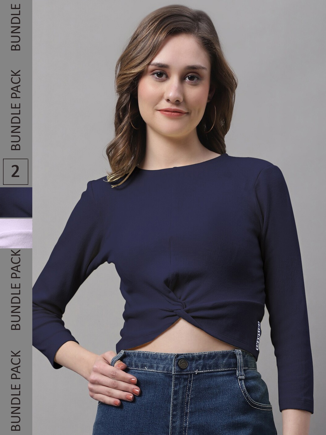 

FBAR Pack Of 2 Round Neck Skin Friendly Bio-Wash Pure Cotton Fitted Crop Tops, Lavender