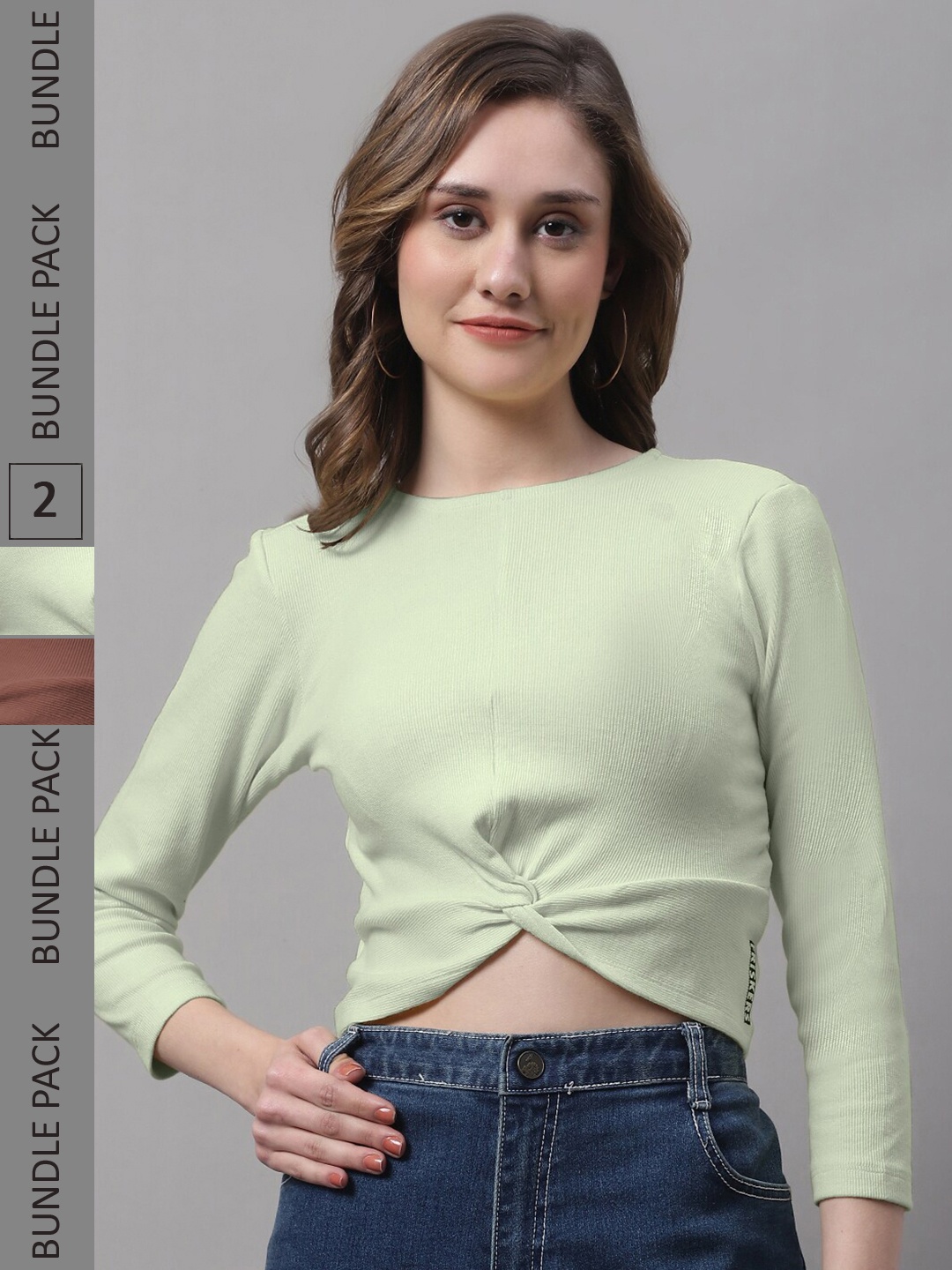 

FBAR Pack Of 2 Twisted Cotton Crop Tops, Brown