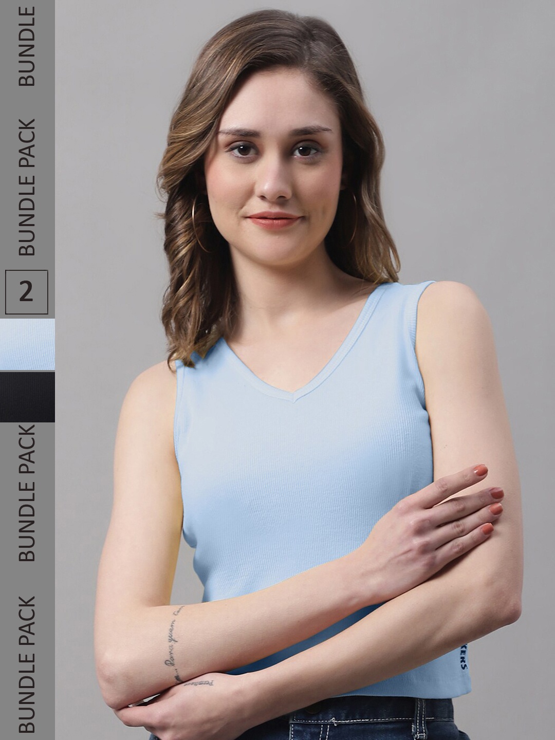 

FBAR Pack Of 2 Cotton Fitted Crop Top, Black