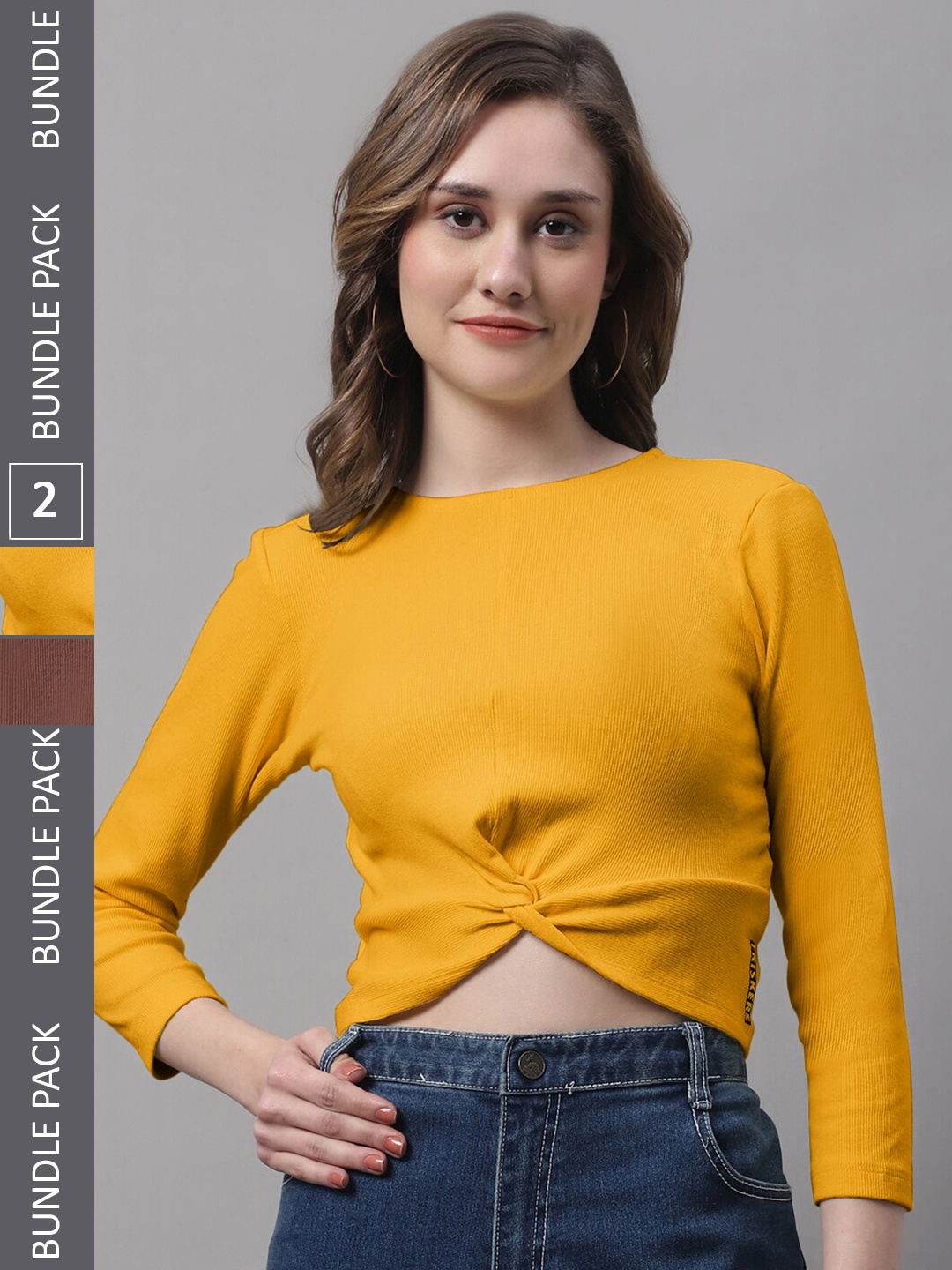 

FBAR Pack Of 2 Twisted Cotton Crop Top, Brown