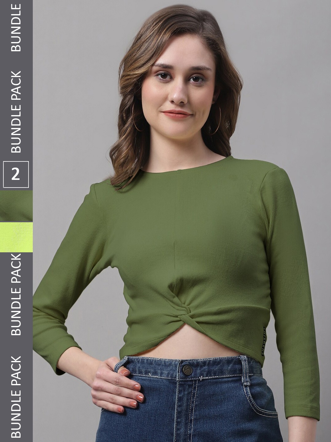

FBAR Pack Of 2 Cotton Crop Top, Green