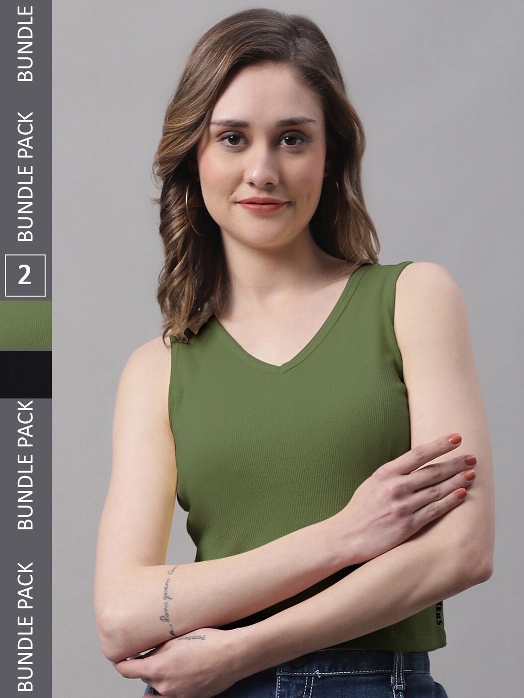 

FBAR Pack Of 2 Cotton Crop Top, Olive