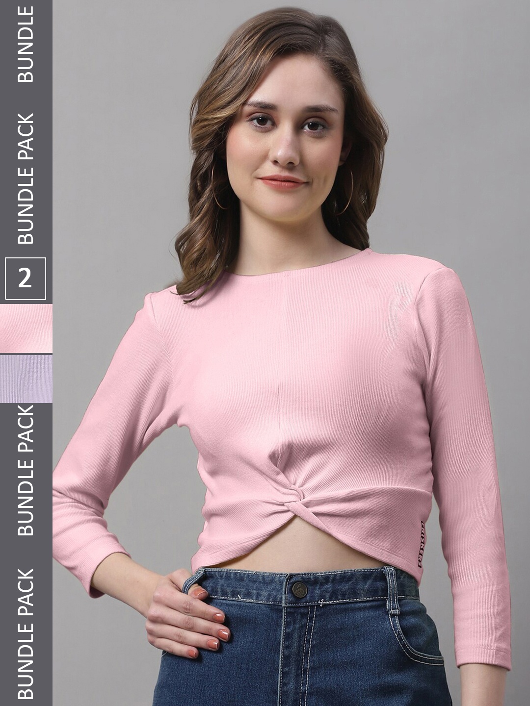

FBAR Pack Of 2 Bio Wash Skin Friendly Twisted Cotton Fitted Crop Top, Lavender