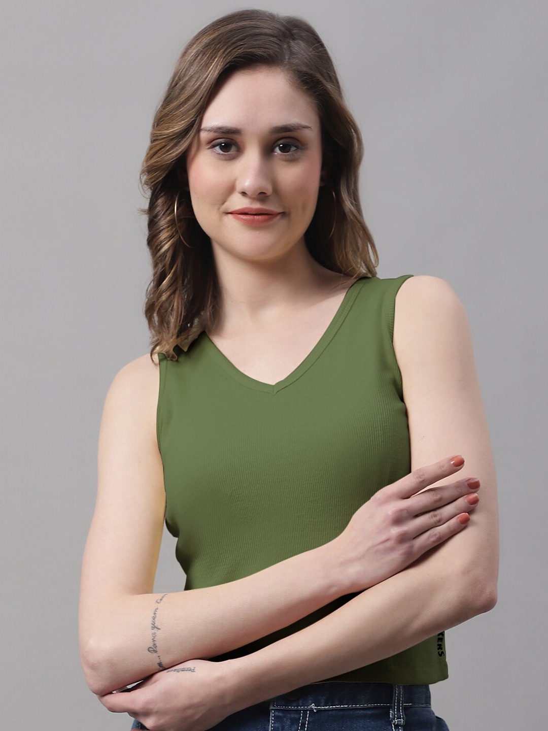 

FBAR Pack Of 2 V-Neck Cotton Rib Tank Tops, Olive