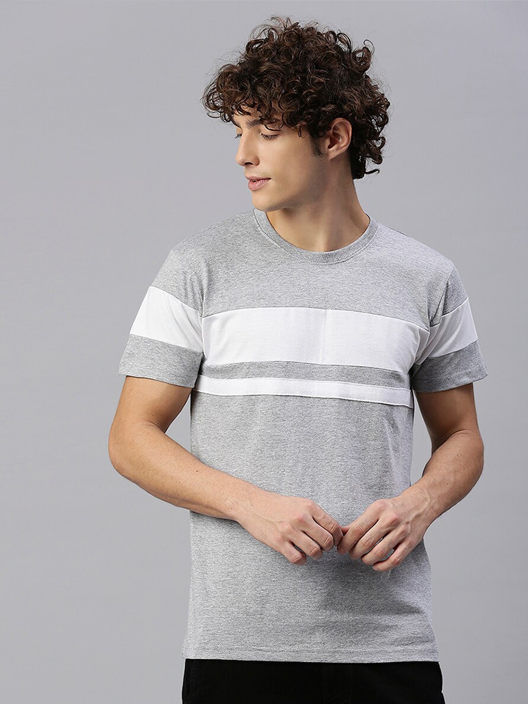 

High Star Striped Pure Cotton T-shirt, Grey