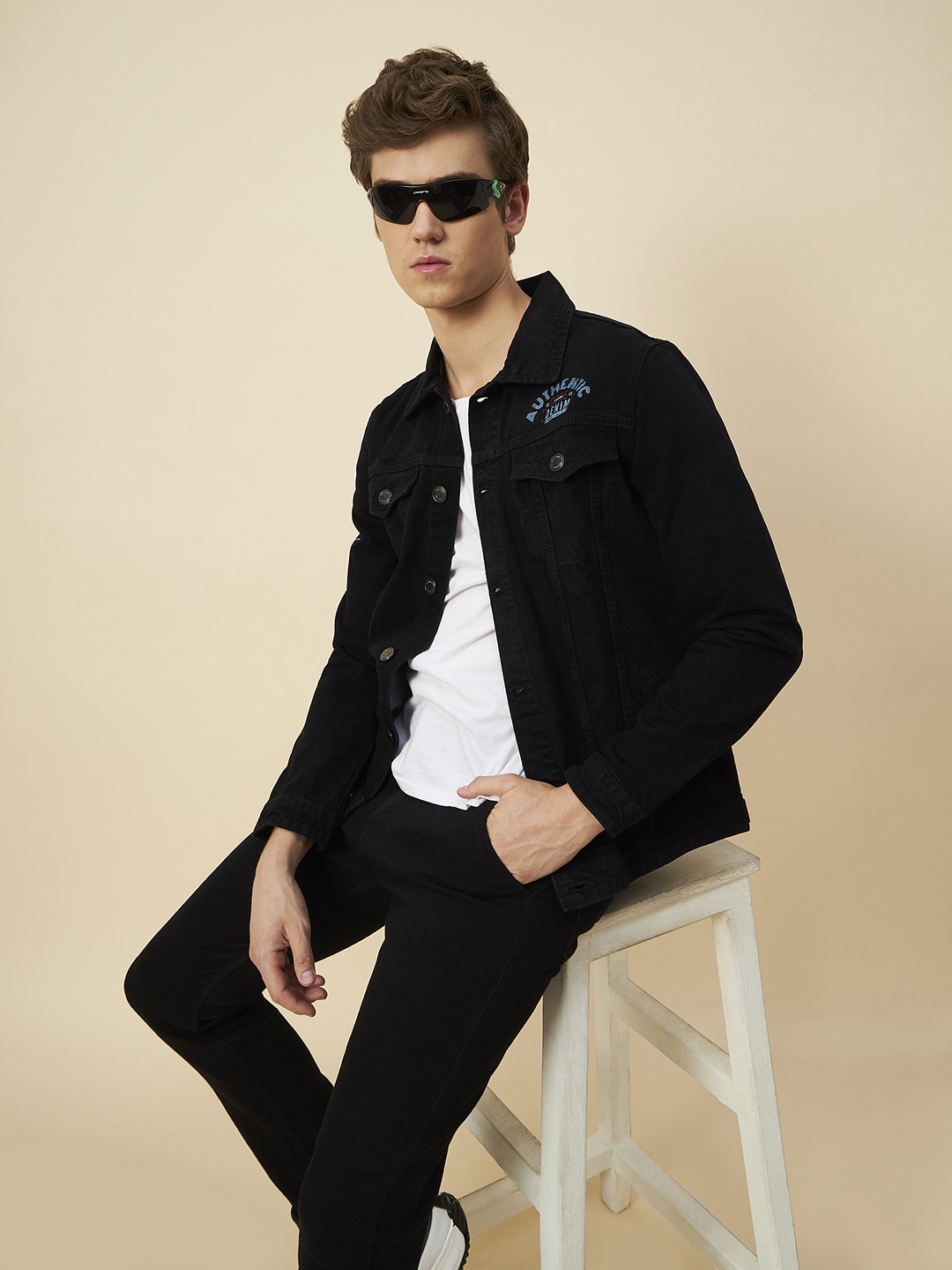 

High Star Pure Cotton Denim Jacket, Black
