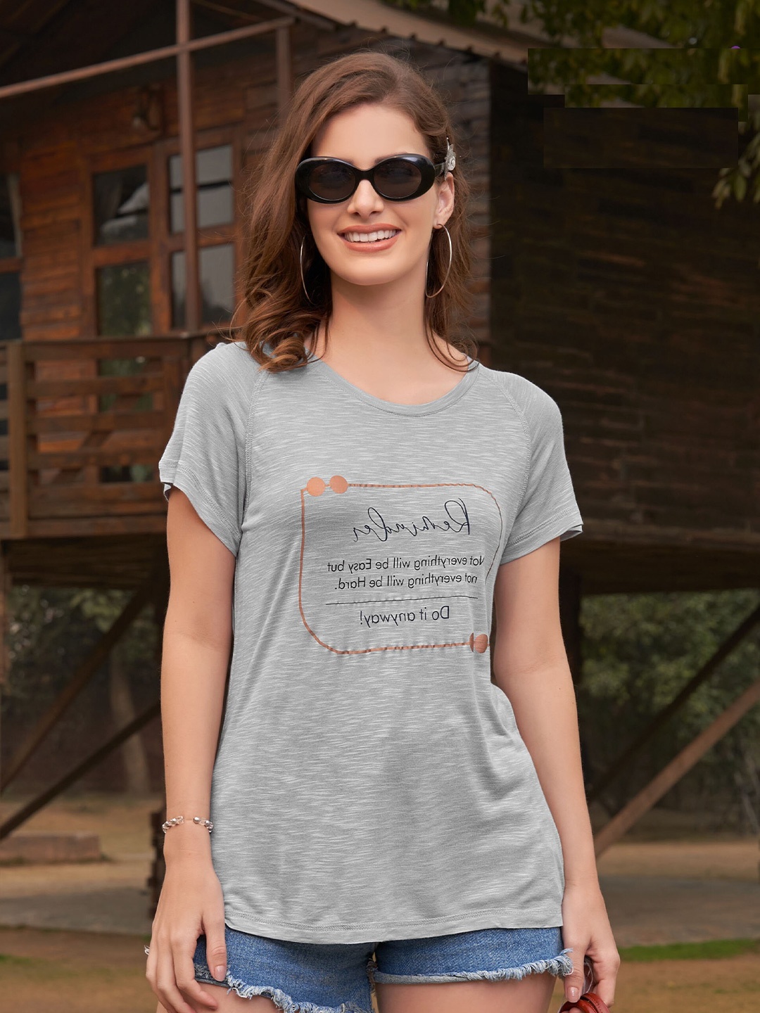 

TITTLI Typography Printed T-shirt, Grey