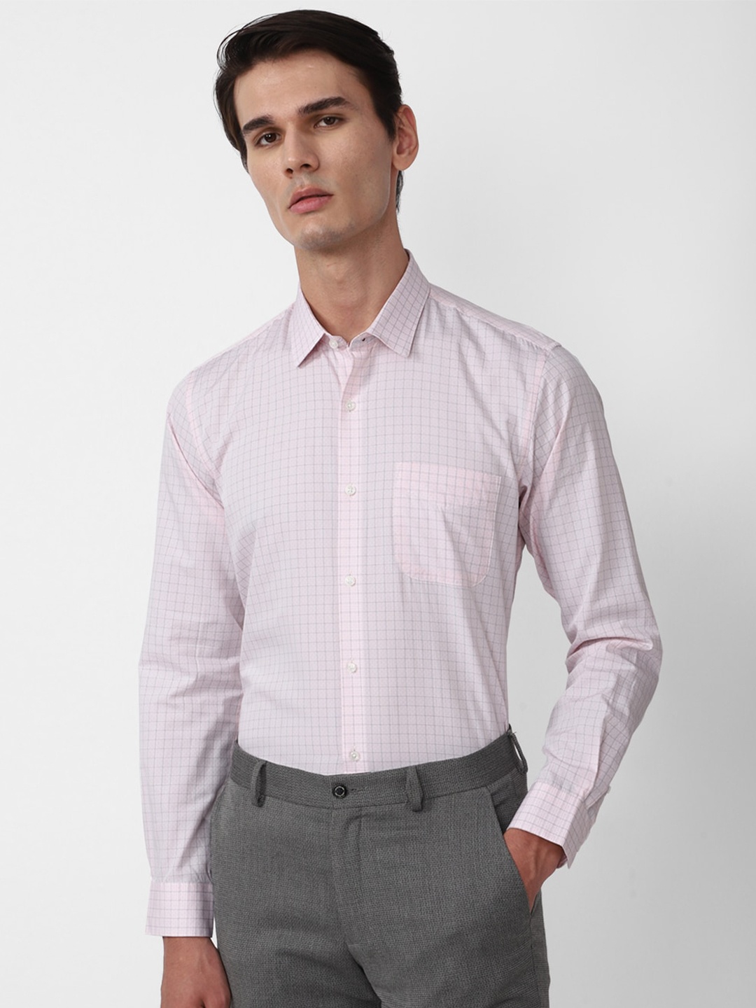 

Peter England Opaque Checked Pure Cotton Formal Shirt, Pink