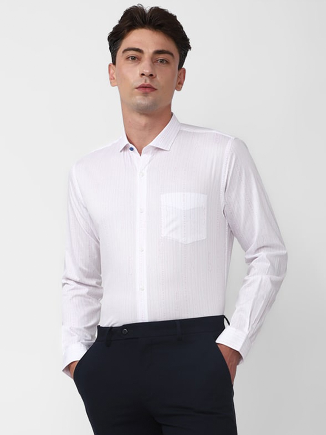 

Peter England Printed Slim Fit Opaque Pure Cotton Formal Shirt, White