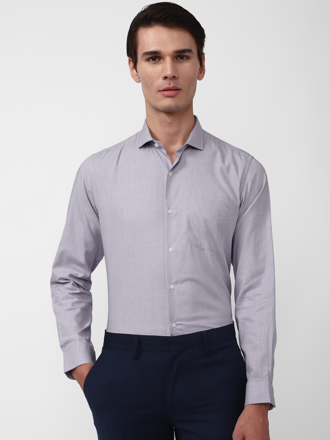 

Peter England Men Grey Slim Fit Opaque Pure Cotton Formal Shirt