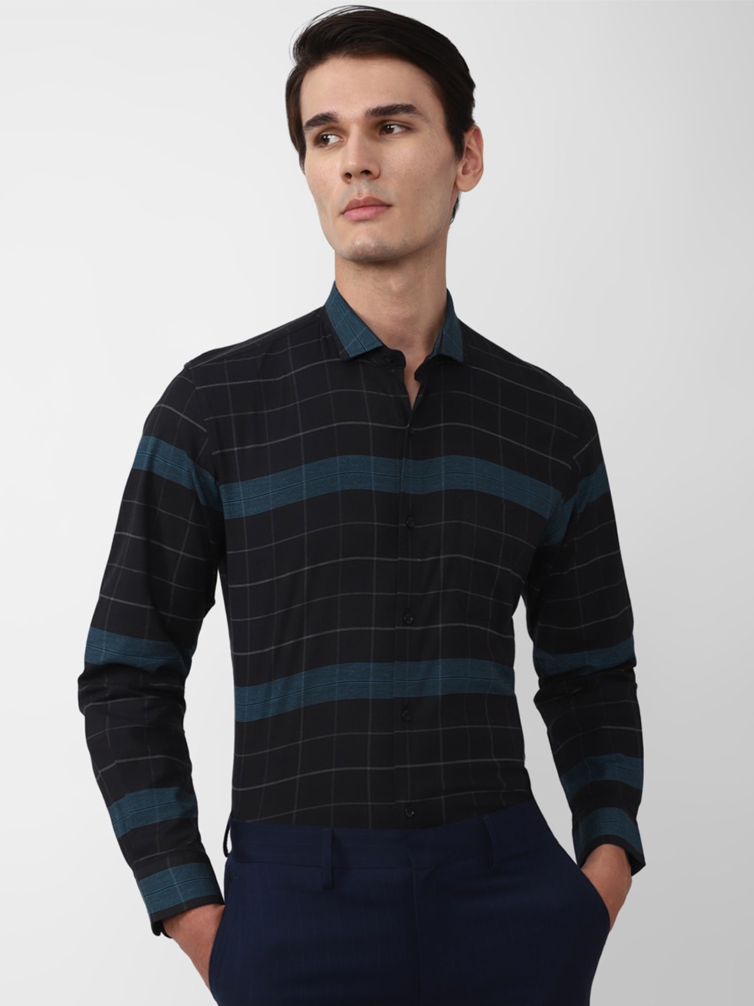

Peter England Men Black Slim Fit Tartan Checks Opaque Checked Formal Shirt