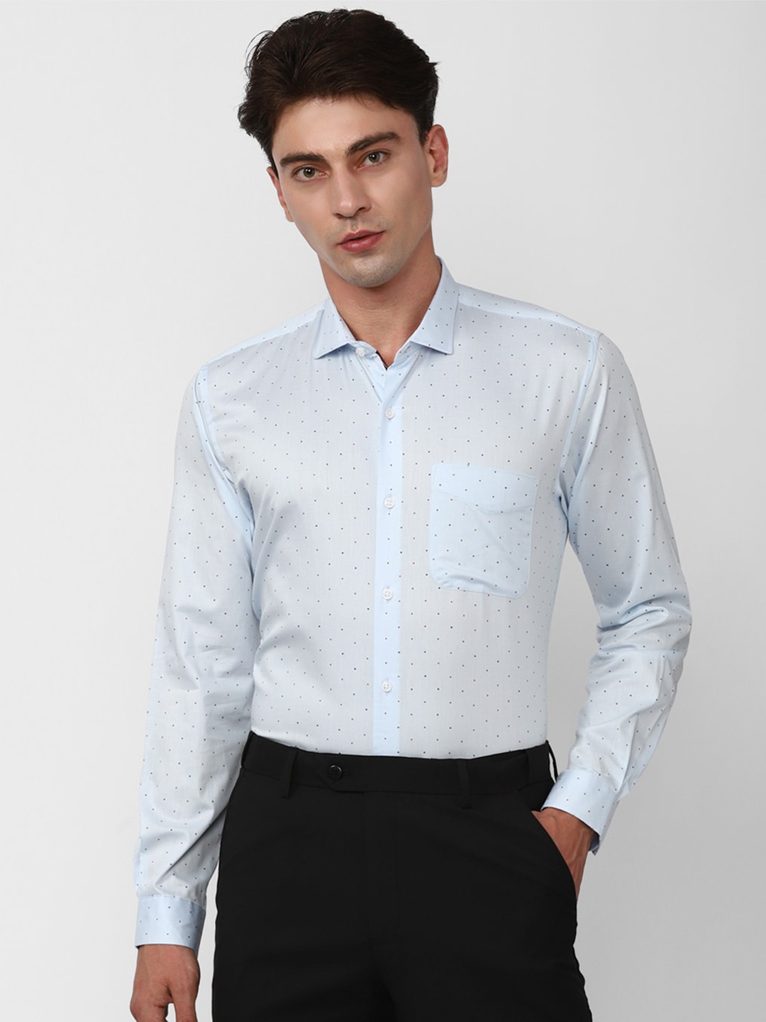 

Peter England Spread Collar Long Sleeves Micro Printed Formal Pure Cotton Shirt, Blue