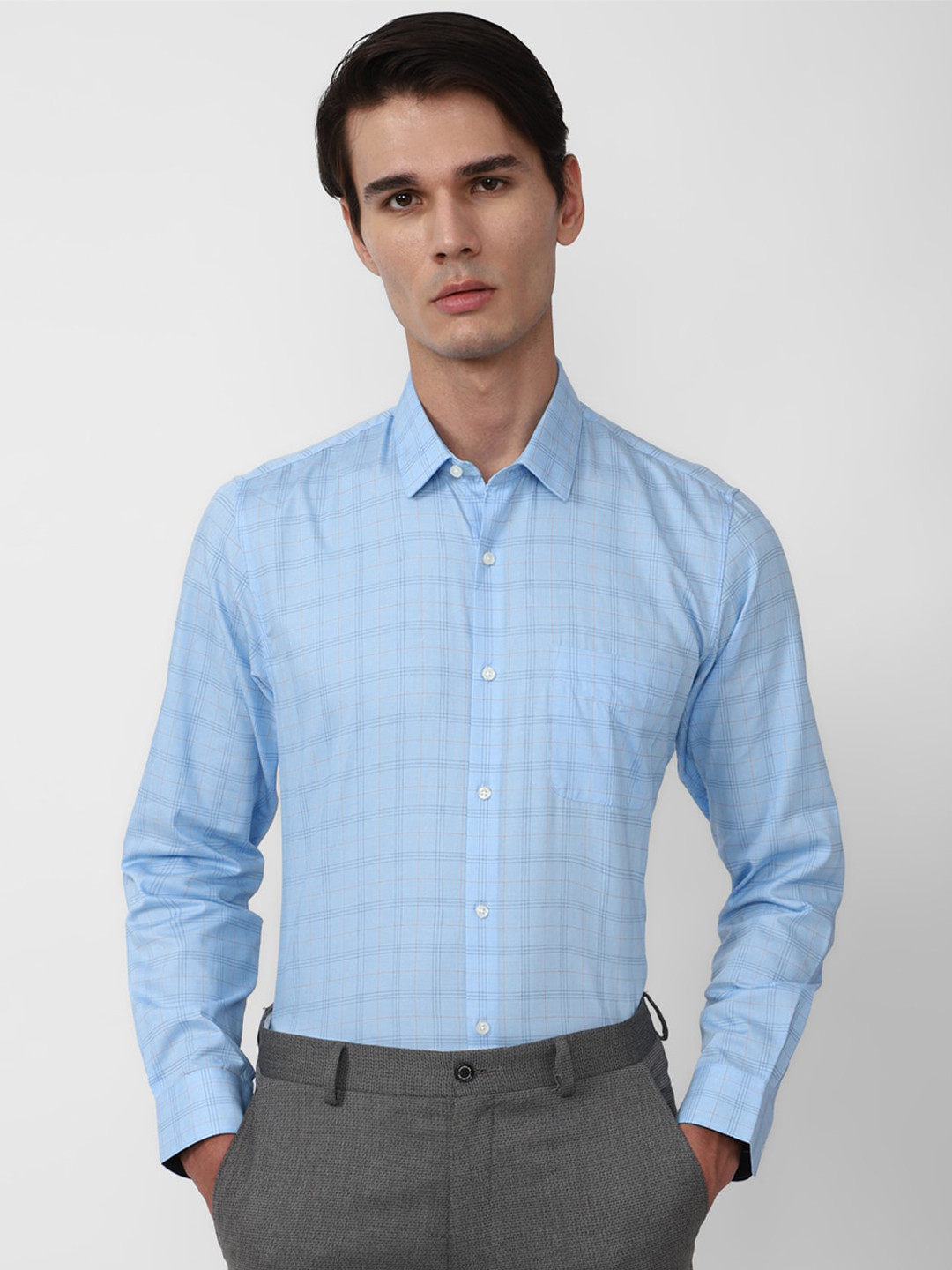 

Peter England Men Blue Slim Fit Opaque Checked Formal Shirt