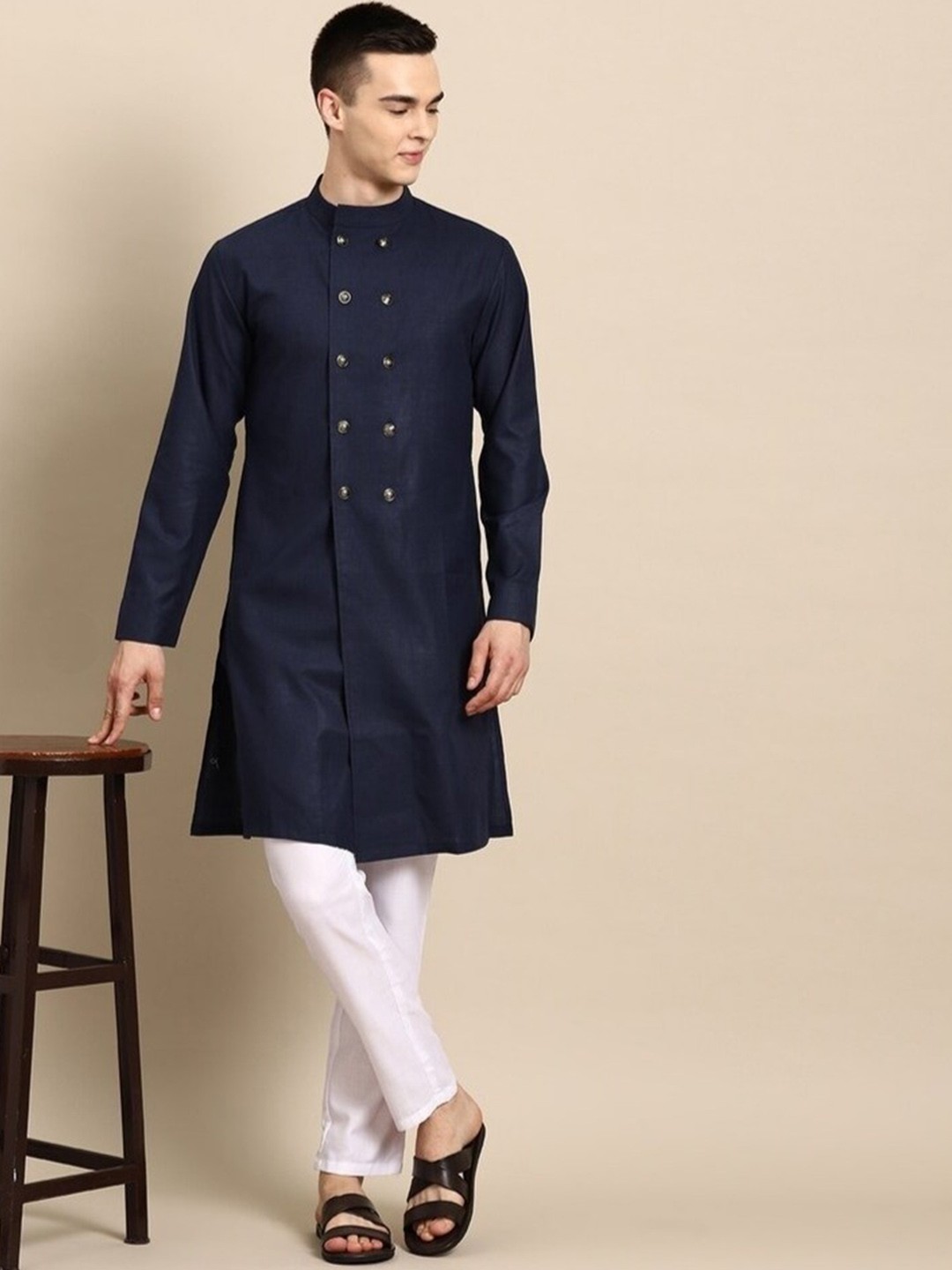 

Molly & Michel Regular Pure Cotton Kurta with Pyjamas, Blue