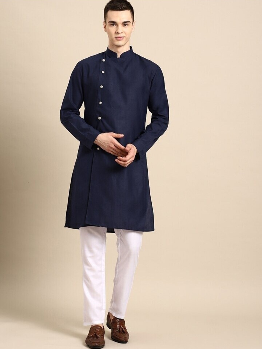 

Molly & Michel Regular Pure Cotton Kurta with Pyjamas, Blue