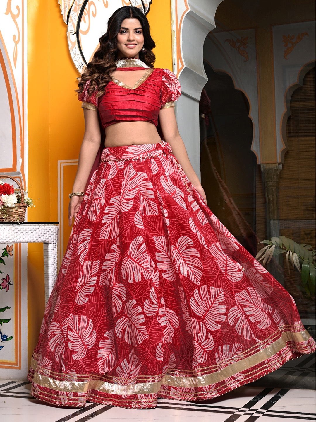 

Indi INSIDE Ready to Wear Lehenga & Unstitched Blouse With Dupatta, Red