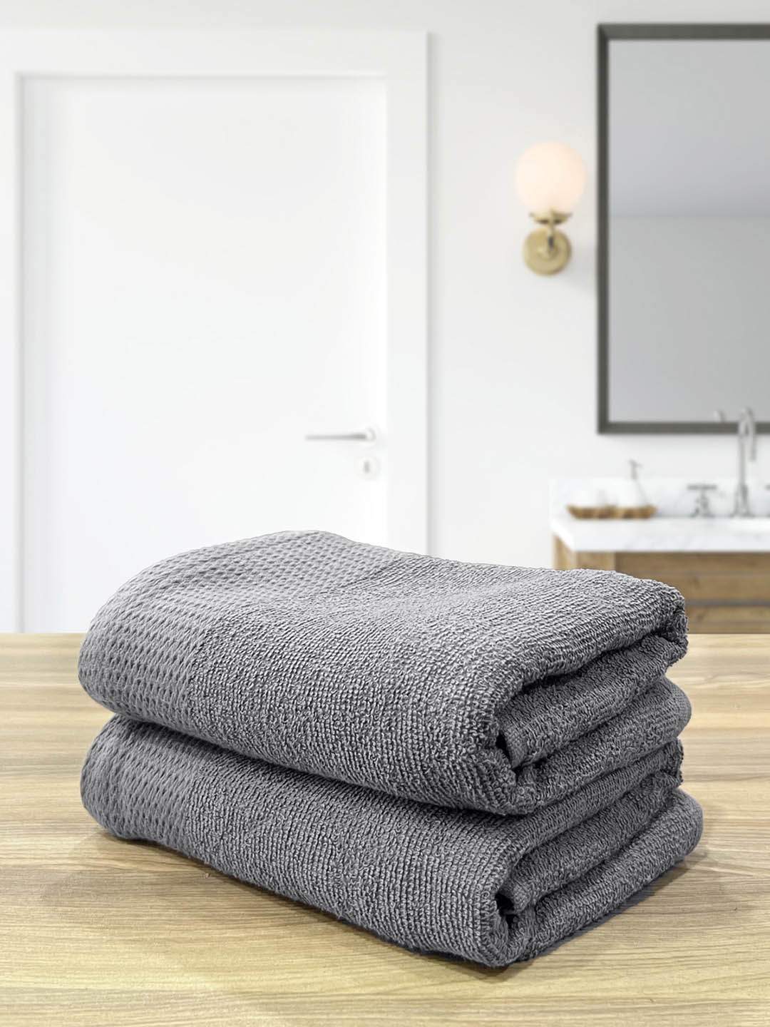 

LABHAM 2-Pcs Grey 450 GSM Pure Cotton Hand Towels